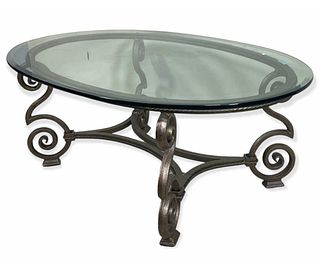WROUGHT IRON OVAL COFFEE TABLE