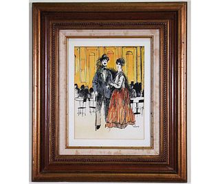 HERB MEARS "COUPLE"  WATERCOLOR/INK PAINTING