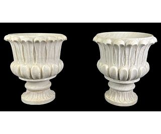 PAIR OF INDIAN AGRA CARVED MARBLE PLANTERS