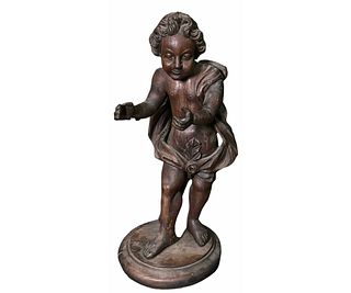 18th/19th CENTURY WOOD CARVED & PATINAED PUTTI