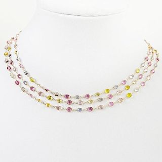 Fifty-Two (52) Inch 18 Karat Rose Gold and Multi Color Sapphire Necklace.