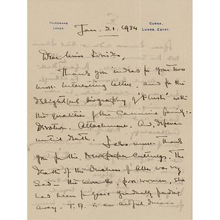 Howard Carter Autograph Letter Signed on King Tut&#39;s Curse