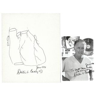 Denton Cooley Original Heart Sketch and Signed Photograph