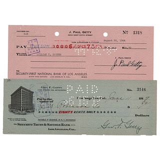 J. Paul and George Getty (2) Signed Checks