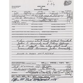 Kennedy Assassination: Maurice &#39;Nick&#39; McDonald Signed Arrest Report