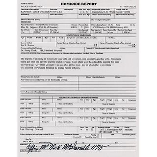 Kennedy Assassination: Maurice &#39;Nick&#39; McDonald Signed Homicide Report