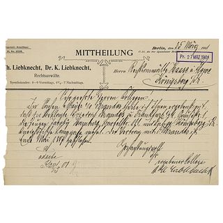 Karl Liebknecht Letter Signed