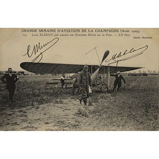 Louis Bleriot and Albert Leblanc Signed Postcard Photograph