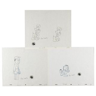 Jim Davis signed production drawings (3) from Garfield and Friends