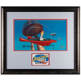 George Jetson production cel from Jetsons: The Movie signed by Bill Hanna and Joe Barbera