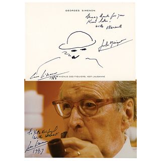 Georges Simenon Signed Sketch and Signed Photograph