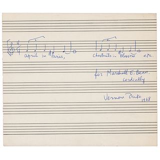 Vernon Duke Autograph Musical Quotation Signed