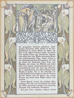 Mucha - Ornate Page: People Gathered & Floral Design / Verso: Crosses