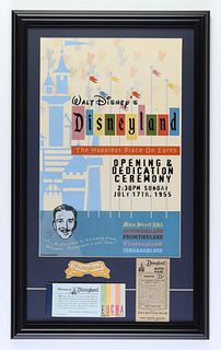 Vintage Disneyland 15x25 Custom Framed Display with Ticket Booklet, Parking Pass, and Employee Uniform Patch