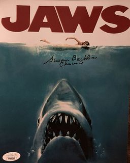 JAWS Color 8 x 10 Hand Signed and Cusrom Framed by Susan Backlinie With Inscription (JSA COA)