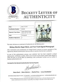 Mickey Mantle, Roger Maris & Tresh Signed 8x10 Photo Yankees (BAS LOA)