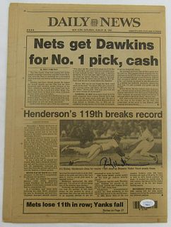 Rickey Henderson Signed Daily News 8/28/82 Stolen Base Record Newspaper (JSA COA)