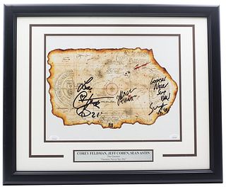Corey Feldman Jeff Cohen Sean Astin Signed Framed 11x14 Goonies Map Photo (BAS COA)