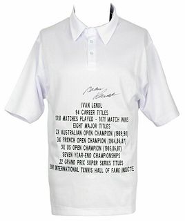 Ivan Lendl Signed Custom White Stat Polo Shirt JSA COA