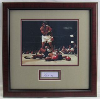 Muhammad Ali Signed Framed Cut Signature w/ 8x10 Sonny Liston KO Photo JSA LOA