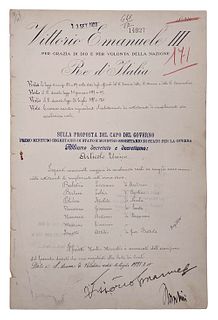 Benito Mussolini King Victor Emmanuel III Signed 1928 Document (JSA LOA)