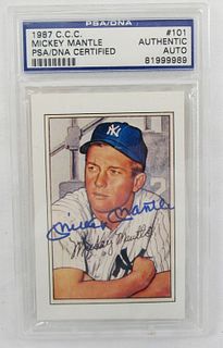 Mickey Mantle Signed 1988 Baseball Card Magazine 1952 Bowman Reprint PSA SLABBED
