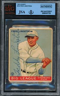 Fred Lindstrom Signed 1933 Goudey Rookie Card Pirates JSA BAS SLABBED