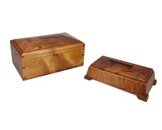 Two carved koa wood boxes