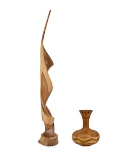 Two contemporary wood sculptural items