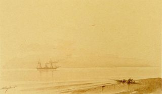 Ivan Konstantinovich Aivazovsky, Russian (1817-1900) Watercolor on Paper "Paddle Steamer off the Coast".