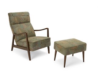 A modern armchair and ottoman
