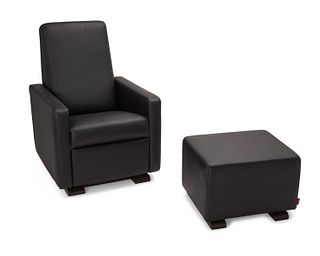 A Monte leather recliner chair with ottoman