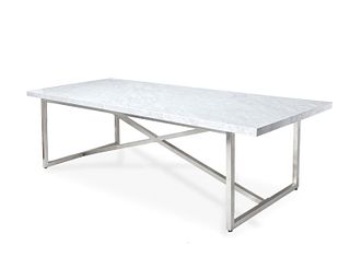 A contemporary marble and steel console table