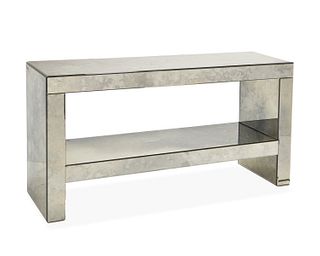A contemporary mirrored glass console table