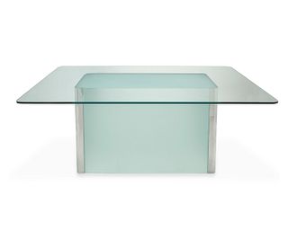 A contemporary glass and chrome table