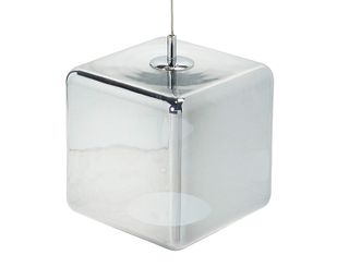 A contemporary silver cube pendant light
