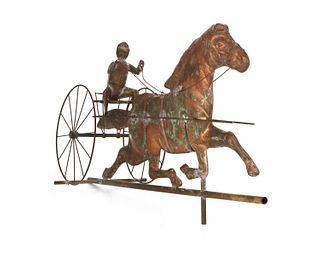 An American molded copper horse and buggy weathervane