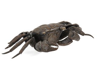 A Japanese articulated bronze model of a crab