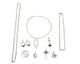 A group of silver and set stone jewelry
