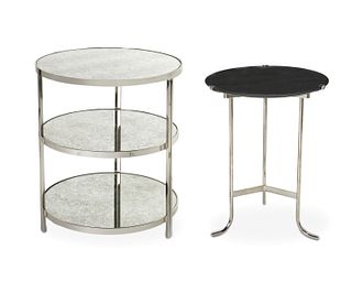 Two contemporary chrome side tables