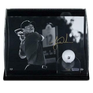 TIGER WOODS SIGNED "Gold Drive" Photo & Ball in Curve Display UDA LE 100