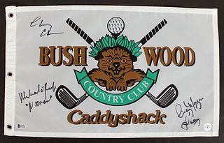 Caddyshack Chevy Chase, Cindy Morgan & Michael O'Keefe Signed Bushwood Flag BAS Witnessed