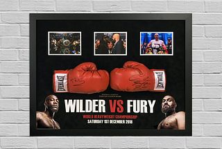 Deonte Wilder VS Tyson Fury Dual Signed Framed Glove Display (BAS COA)