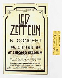 Set of (2) Led Zeppelin Concert Items with (1) Concert Ticket & (1) 11x17 Concert Poster Print (Chicago Stadium Corporation LOA)