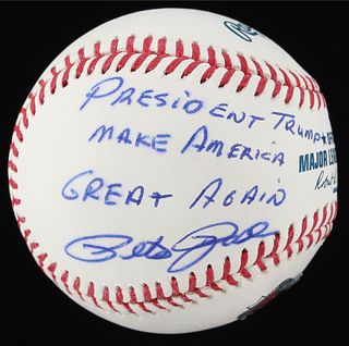 Pete Rose Signed OML Baseball Inscribed "President Trump Make America Great Again" (Fiterman Hologram)