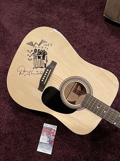 Denny Laine Signed Acoustic Guitar W/ Art JSA COA