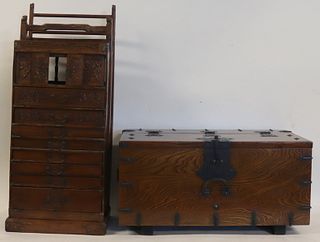 Chinese Peddler Cabinet and a Korean Coin Chest.