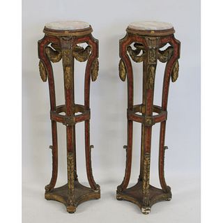 An Antique Pair Of Carved , Marbletop & Paint