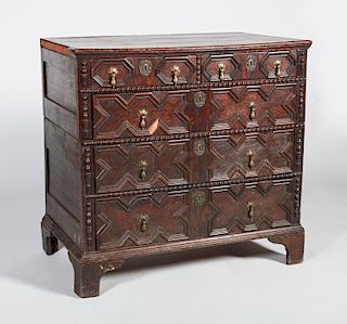 CHARLES II STYLE CARVED OAK CHEST OF DRAWERS