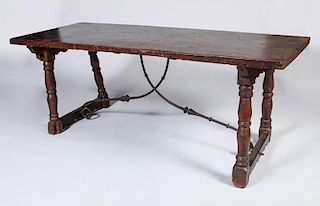 SPANISH BAROQUE STAINED WALNUT TRESTLE TABLE